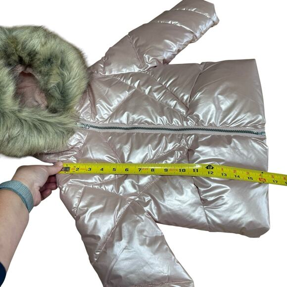 SAM EDELMAN METALLIC SUNBEAM QUILT PUFFER JACKET 3T Faux Fur Pink Girls NWT - Picture 10 of 10